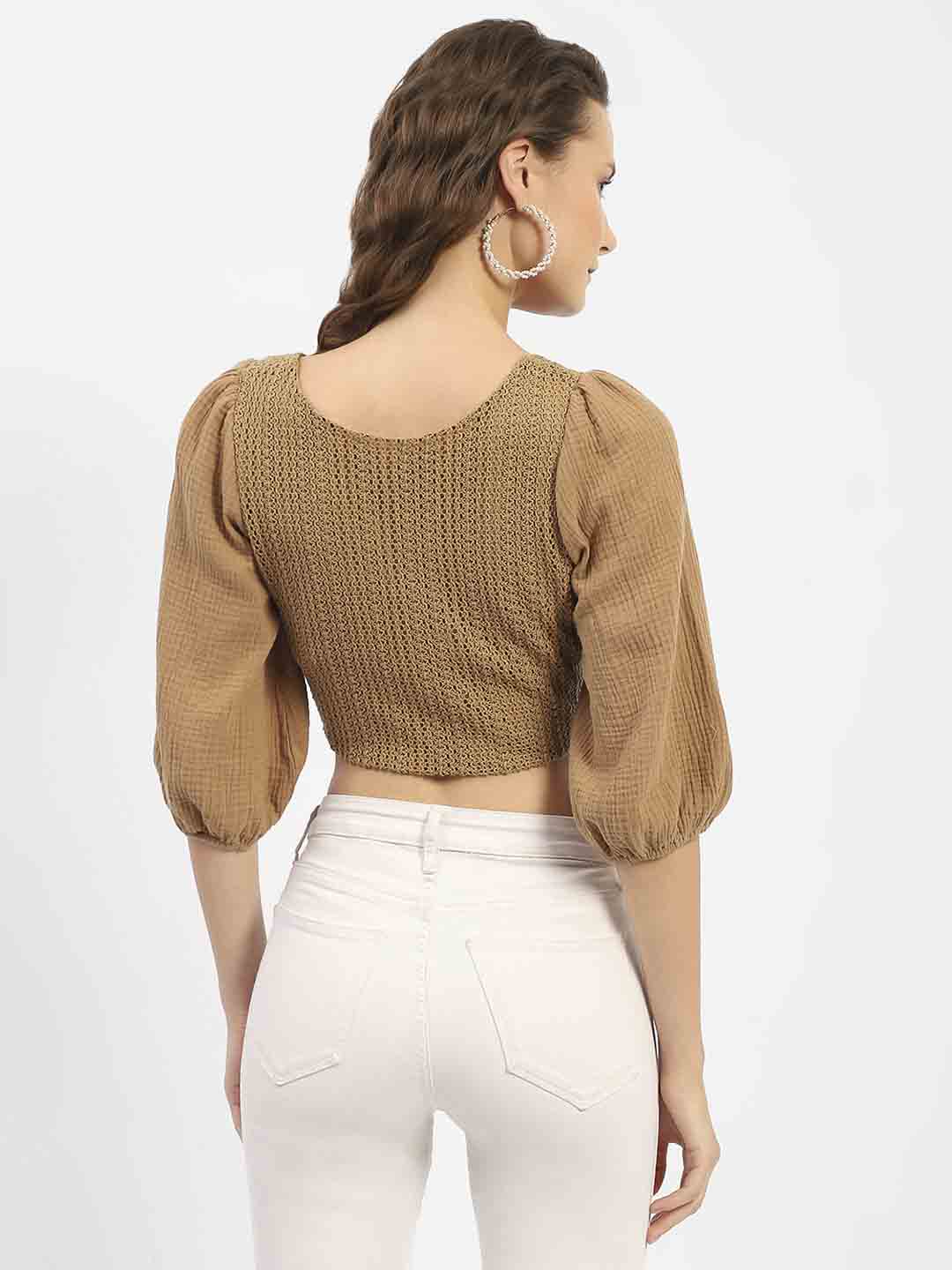 Madame Square Neck Brown Crop Top - Image 5