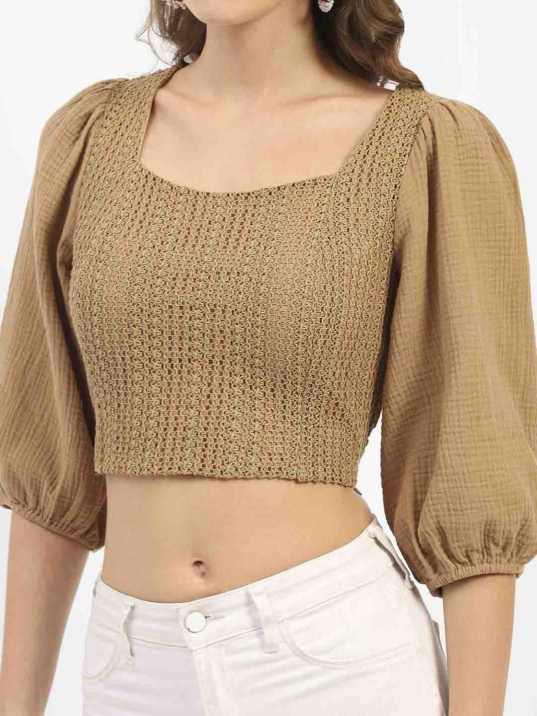 Madame Square Neck Brown Crop Top - Image 6