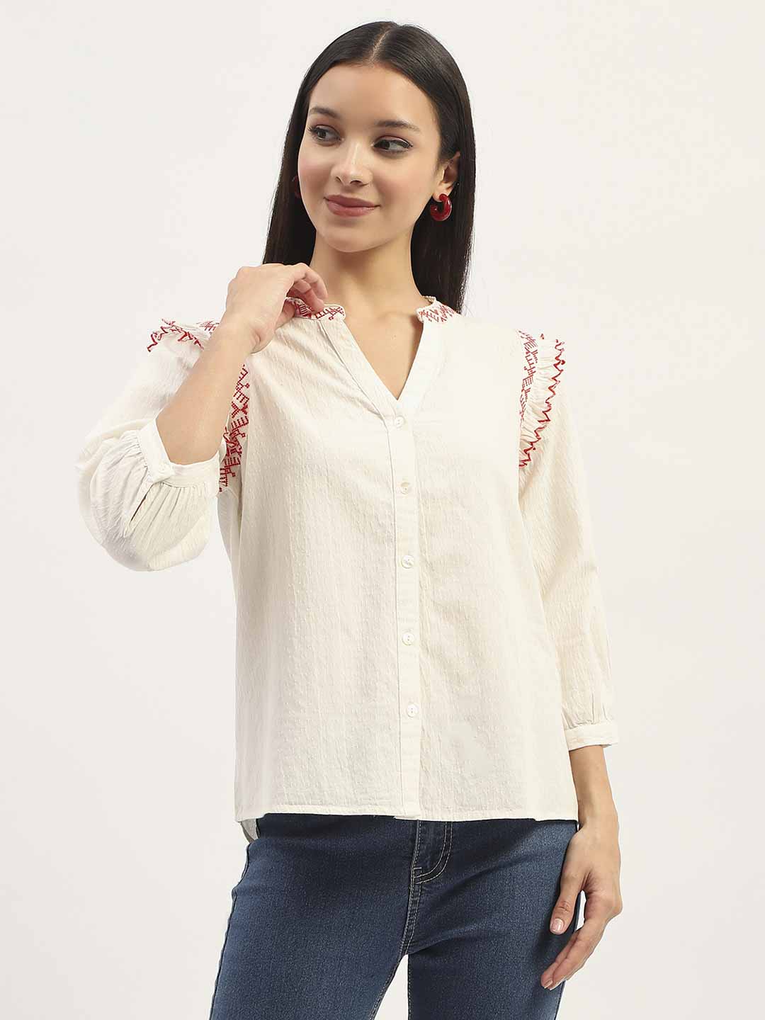 Madame Embroidery Detailing Off White Top