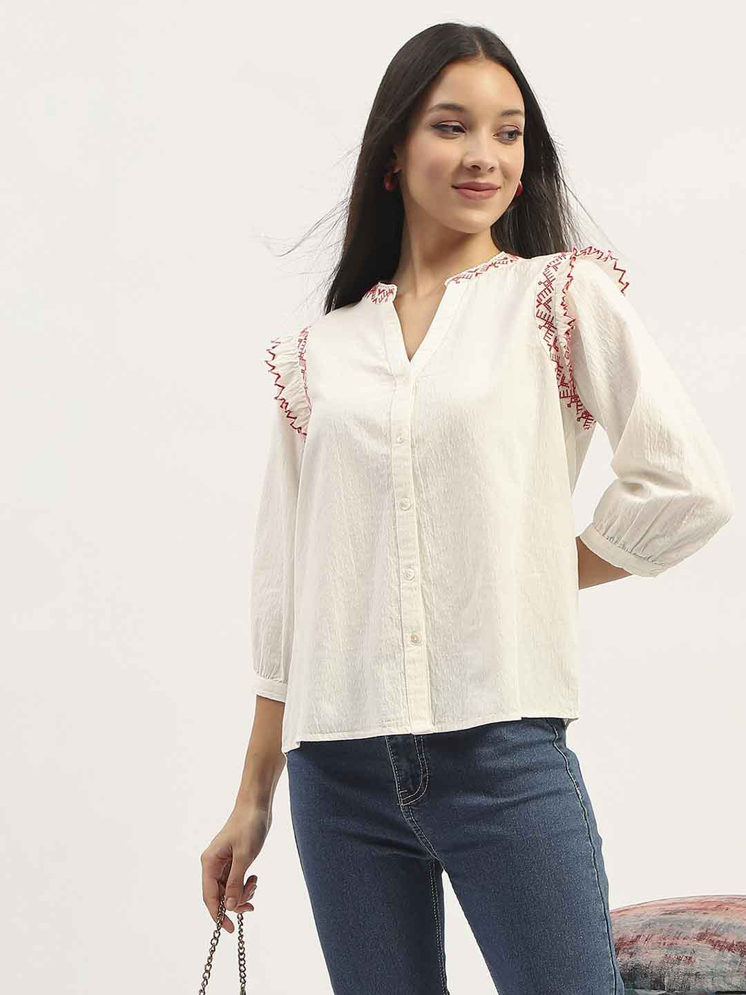 Madame Embroidery Detailing Off White Top - Image 2