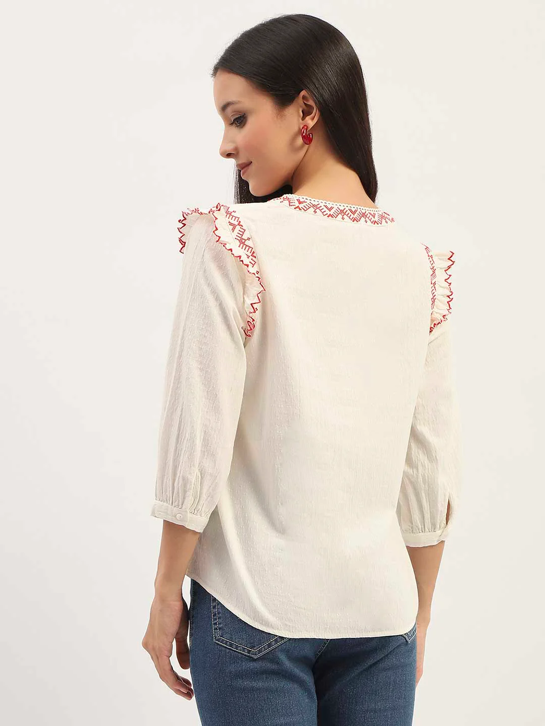 Madame Embroidery Detailing Off White Top - Image 6