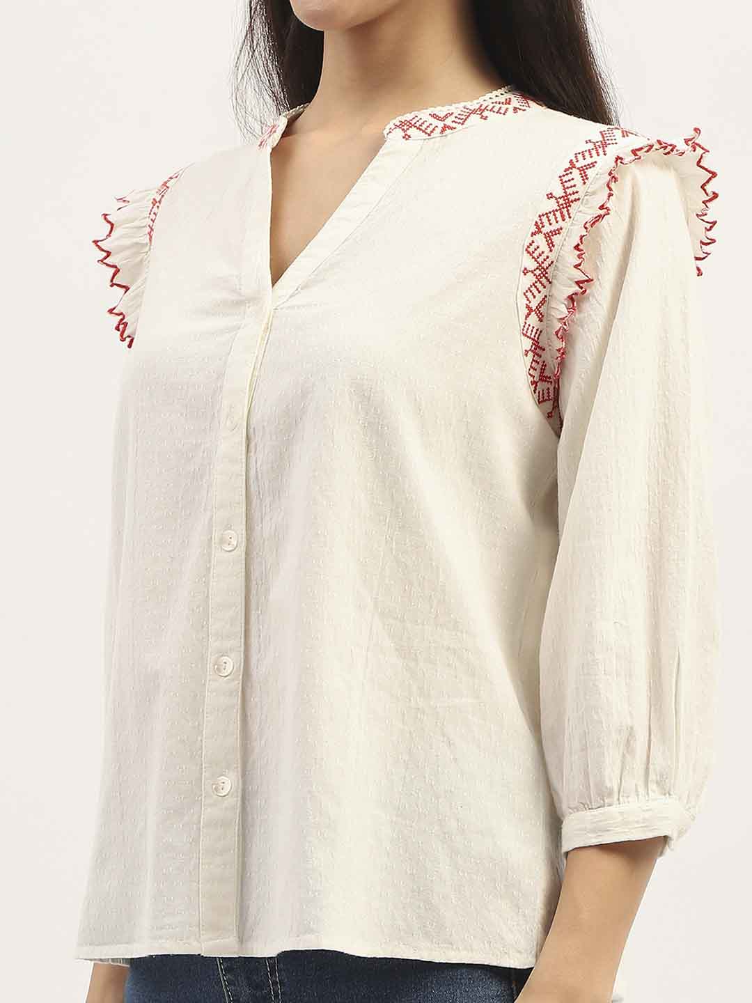Madame Embroidery Detailing Off White Top - Image 7