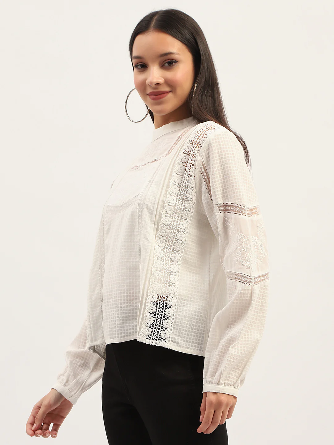 Madame Lace Detailing Solid White Top - Image 4