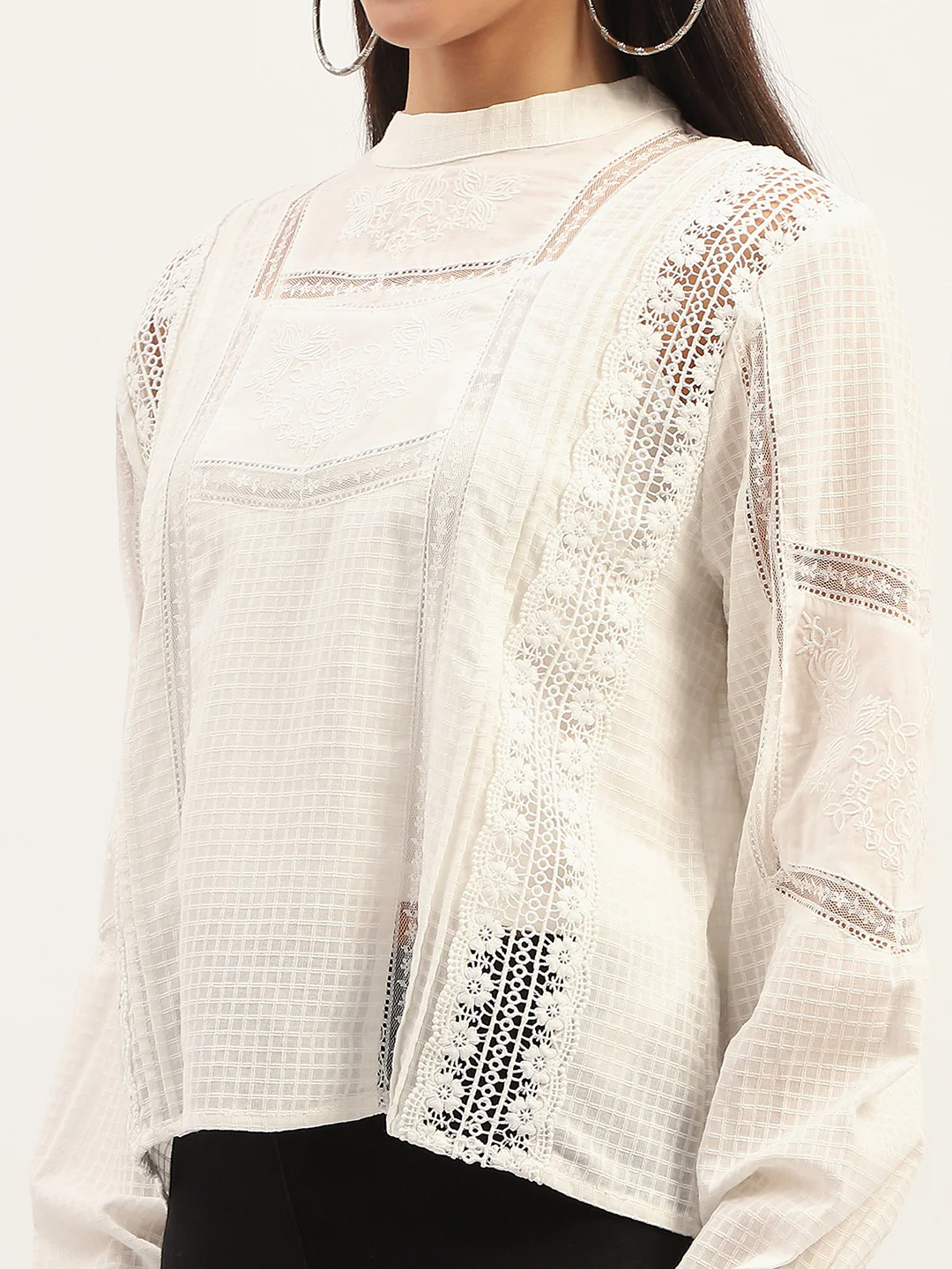 Madame Lace Detailing Solid White Top - Image 7