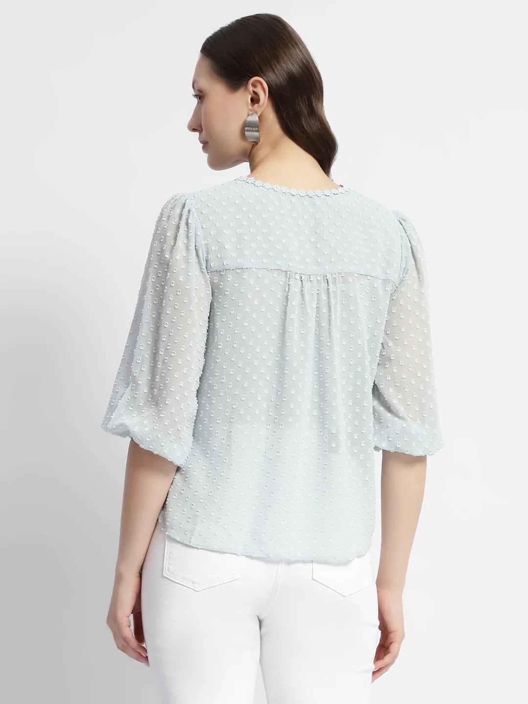 Madame Puffed Sleeve Dobby Sky Blue Top - Image 6