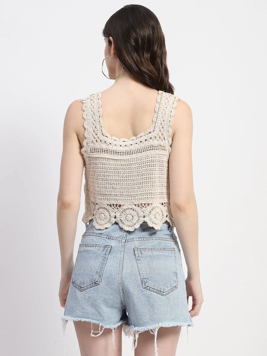 Madame Crochet Knit Green Cotton Crop Top - Image 5