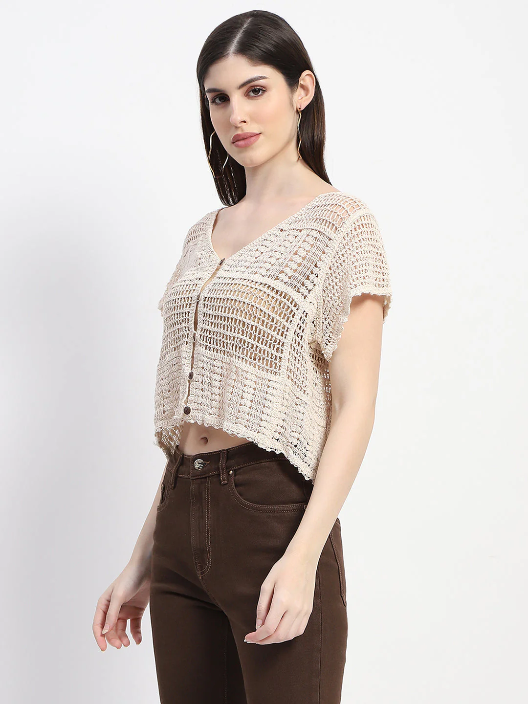 Madame Off White Cotton Crochet Top - Image 5