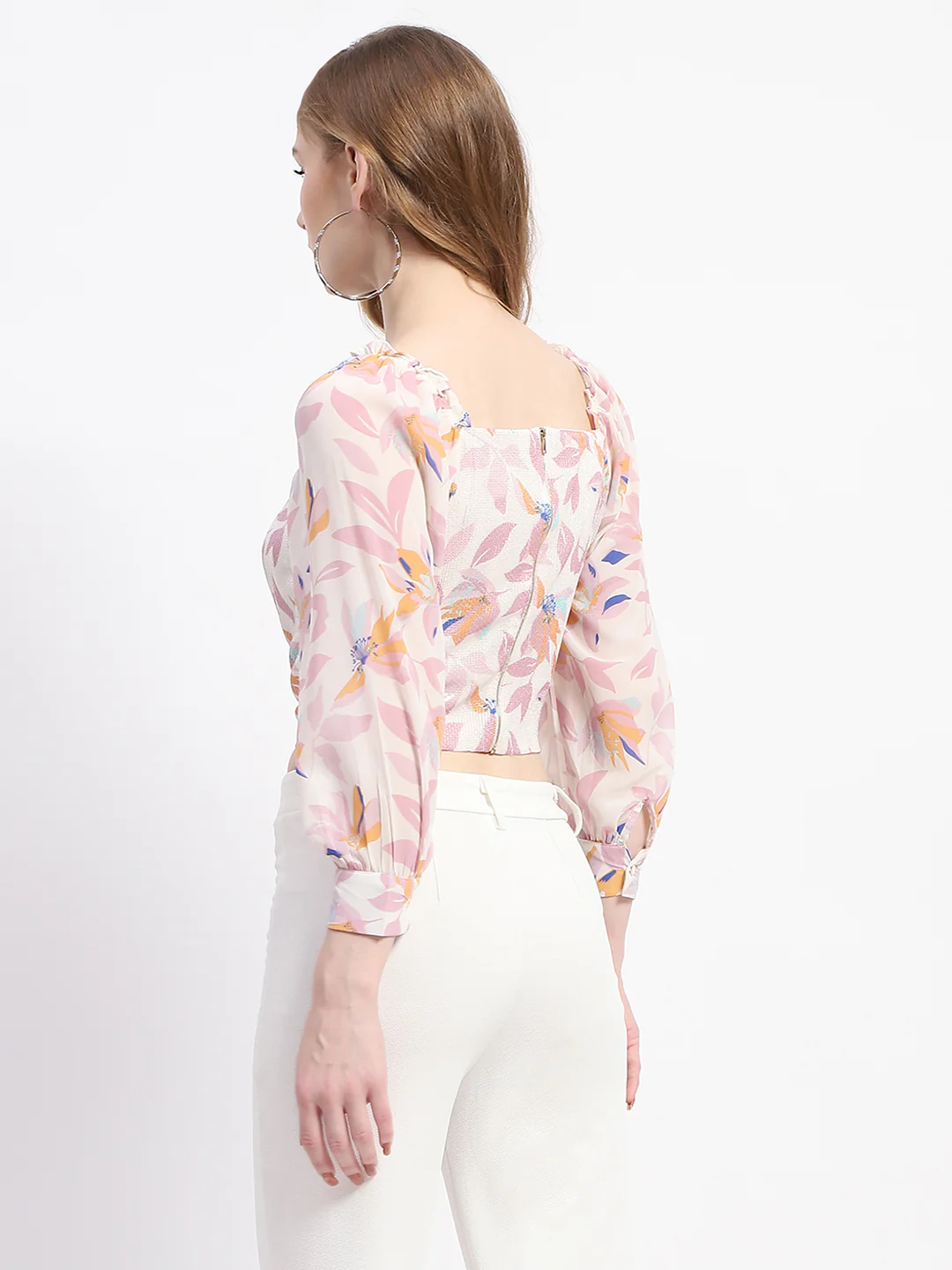 Madame Off White Floral Print Crop Top - Image 6