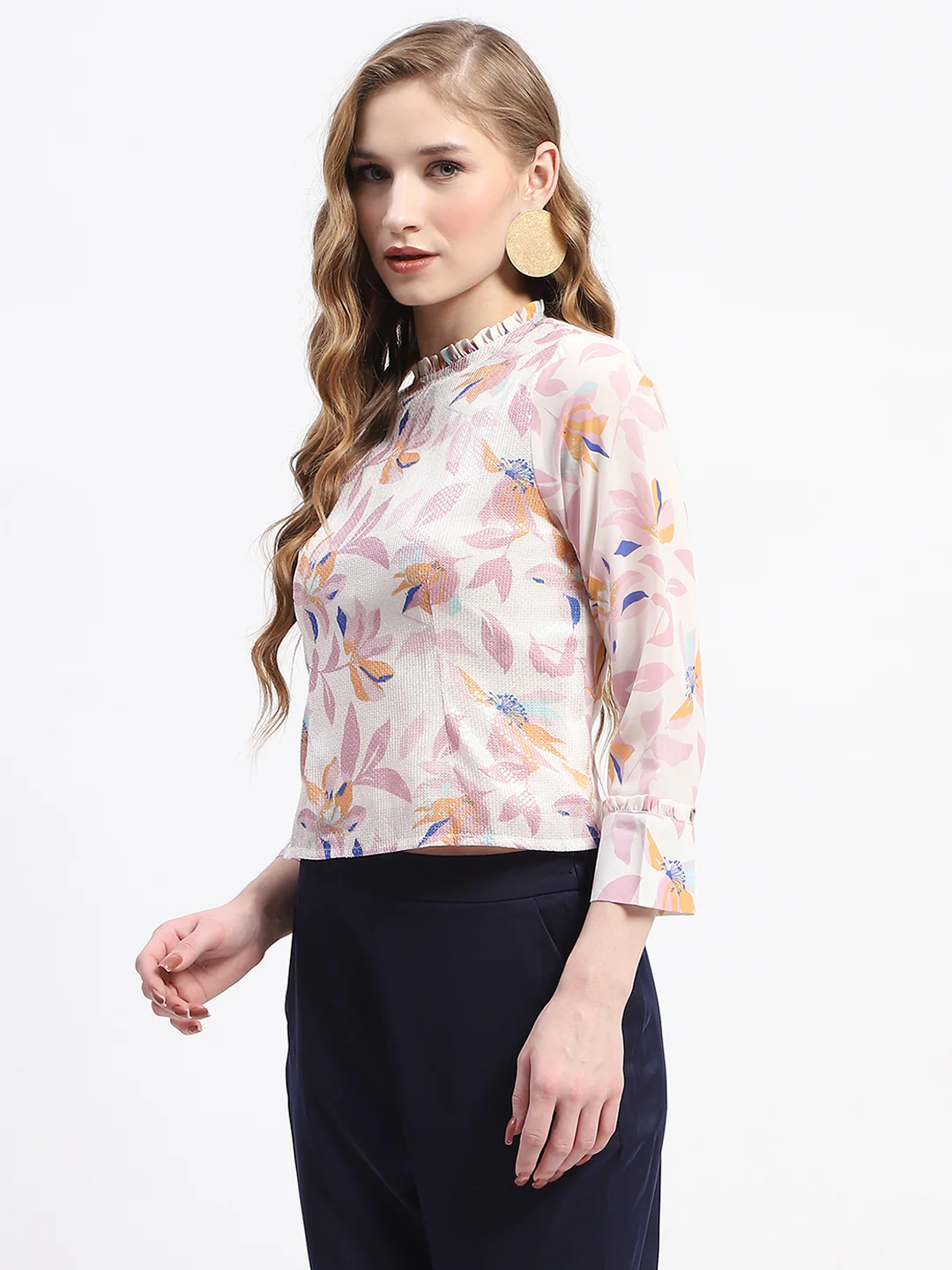 Madame Floral Print Off-White Mock Neck Top - Image 4