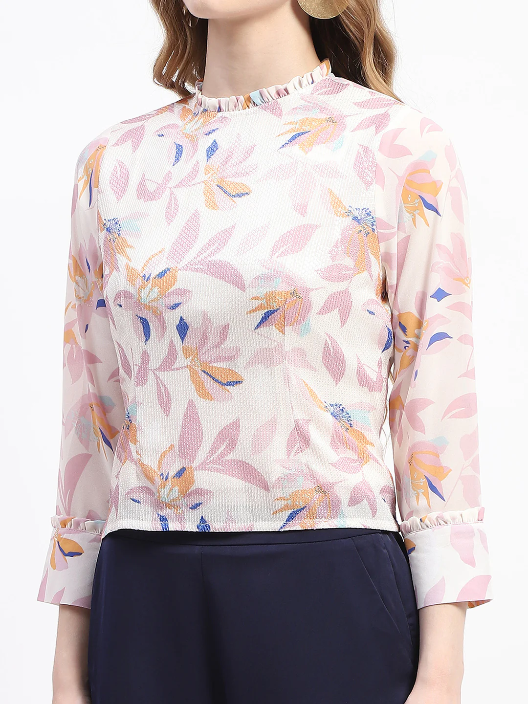 Madame Floral Print Off-White Mock Neck Top - Image 6