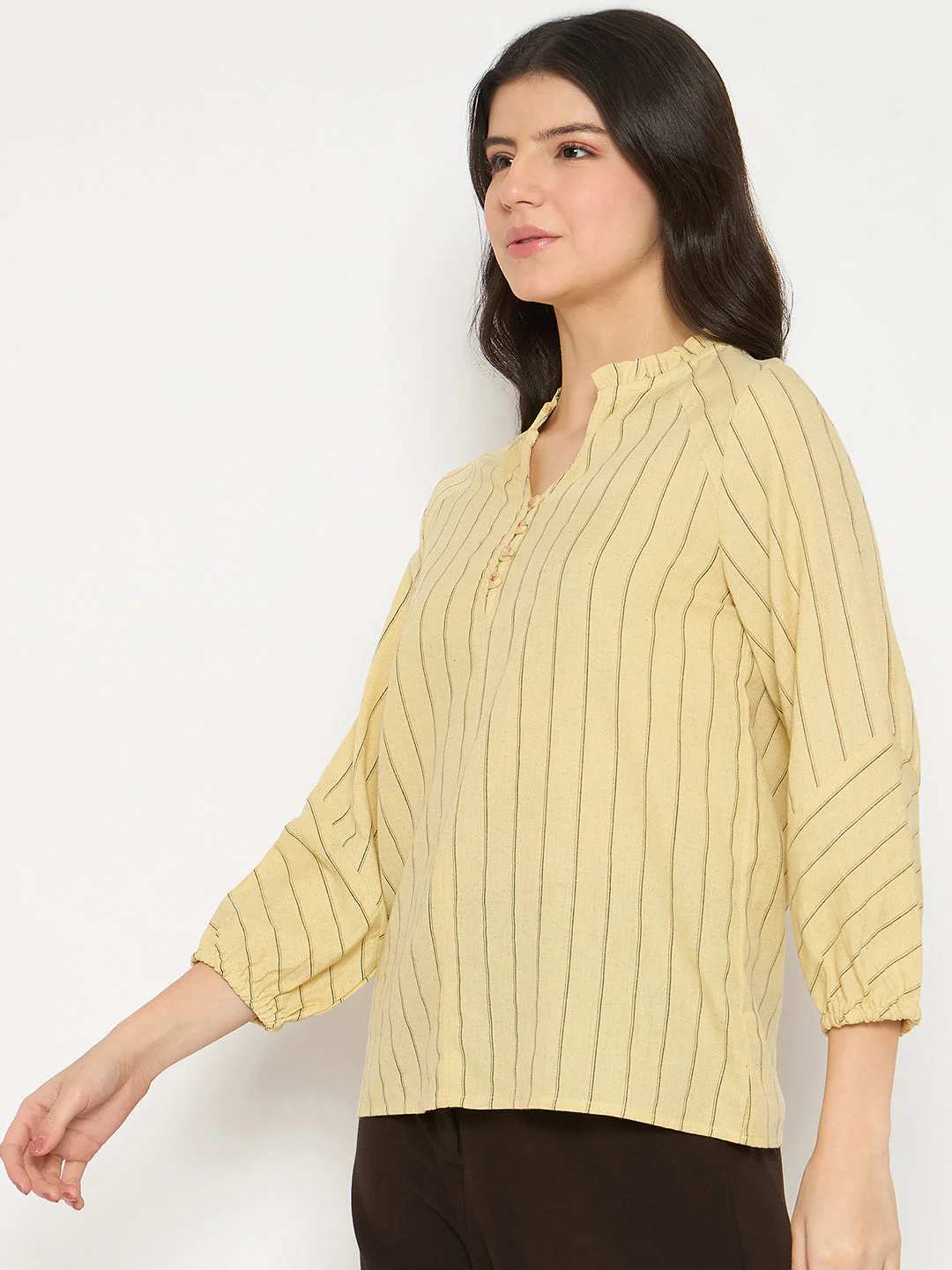 Madame Striped Split Crew Mustard Yellow Top - Image 5