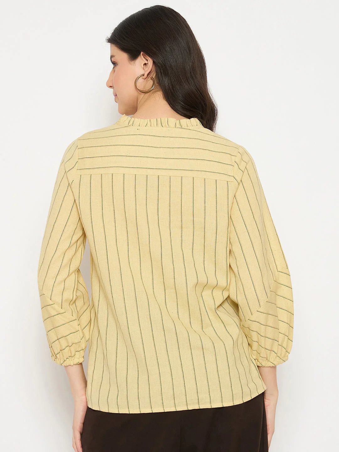 Madame Striped Split Crew Mustard Yellow Top - Image 6
