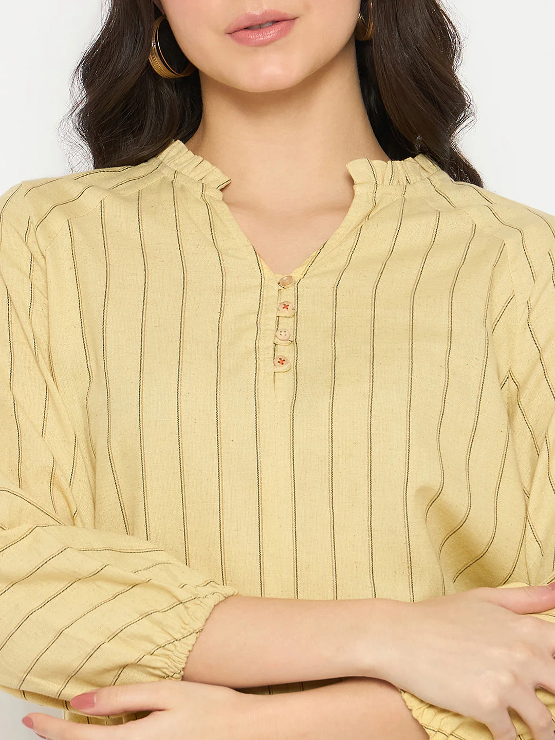 Madame Striped Split Crew Mustard Yellow Top - Image 7