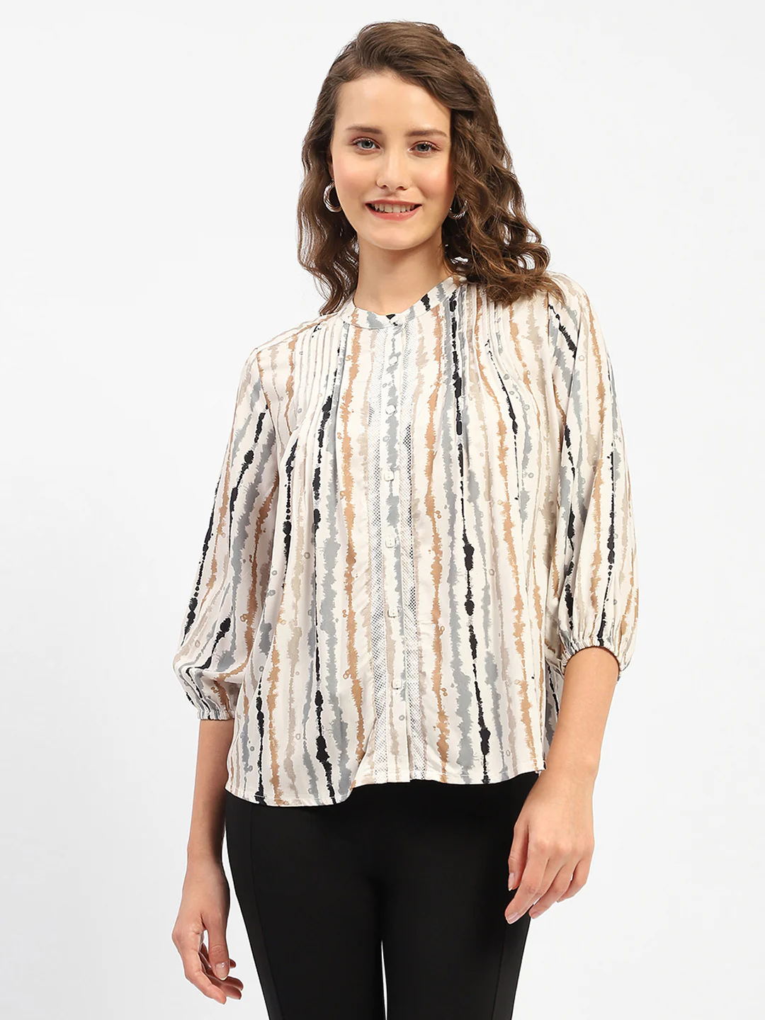 Madame Abstract Print Off-White Regular Top - Image 3