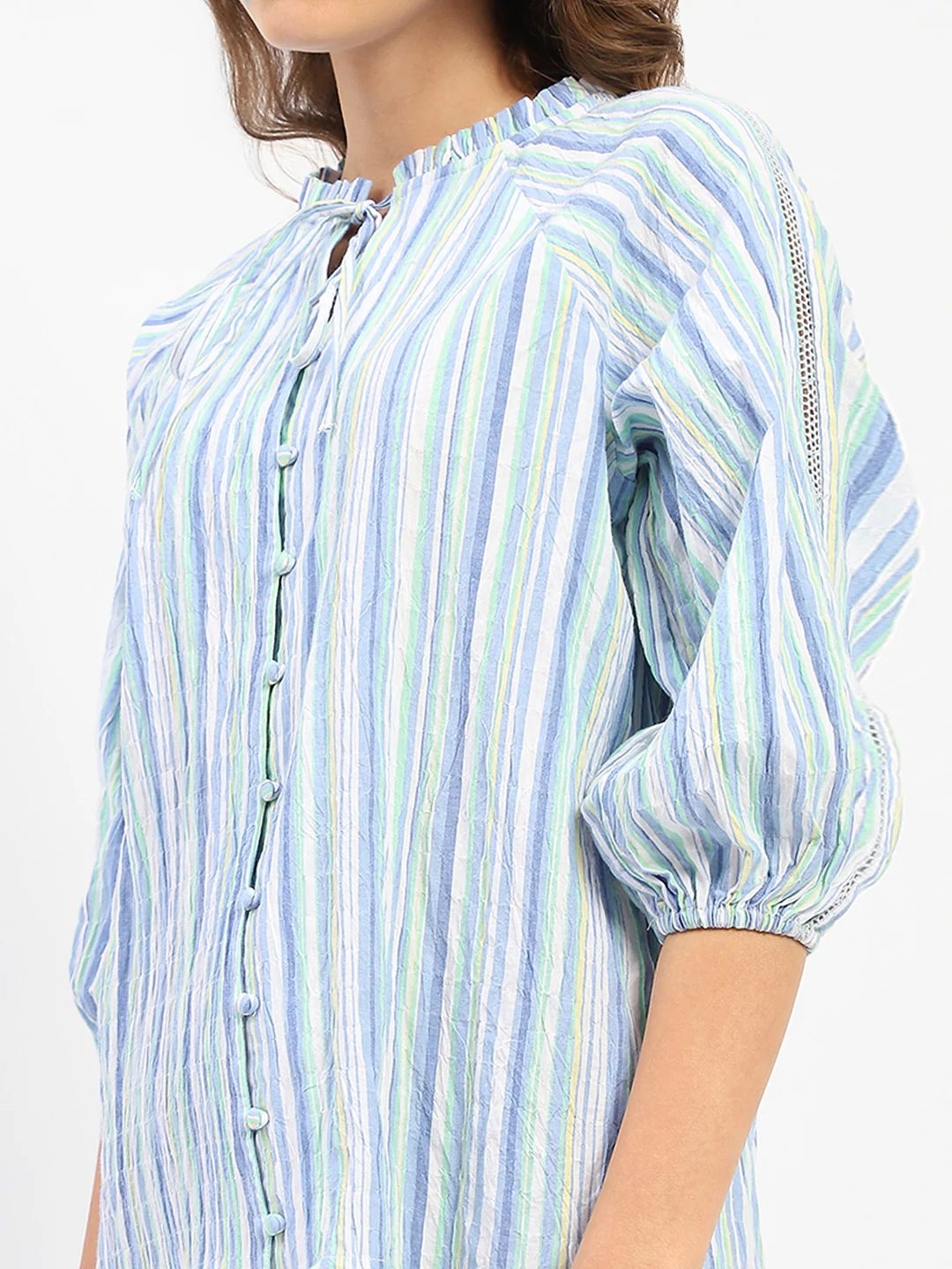 Madame Striped Sky Blue Raglan Sleeve Shirt - Image 6