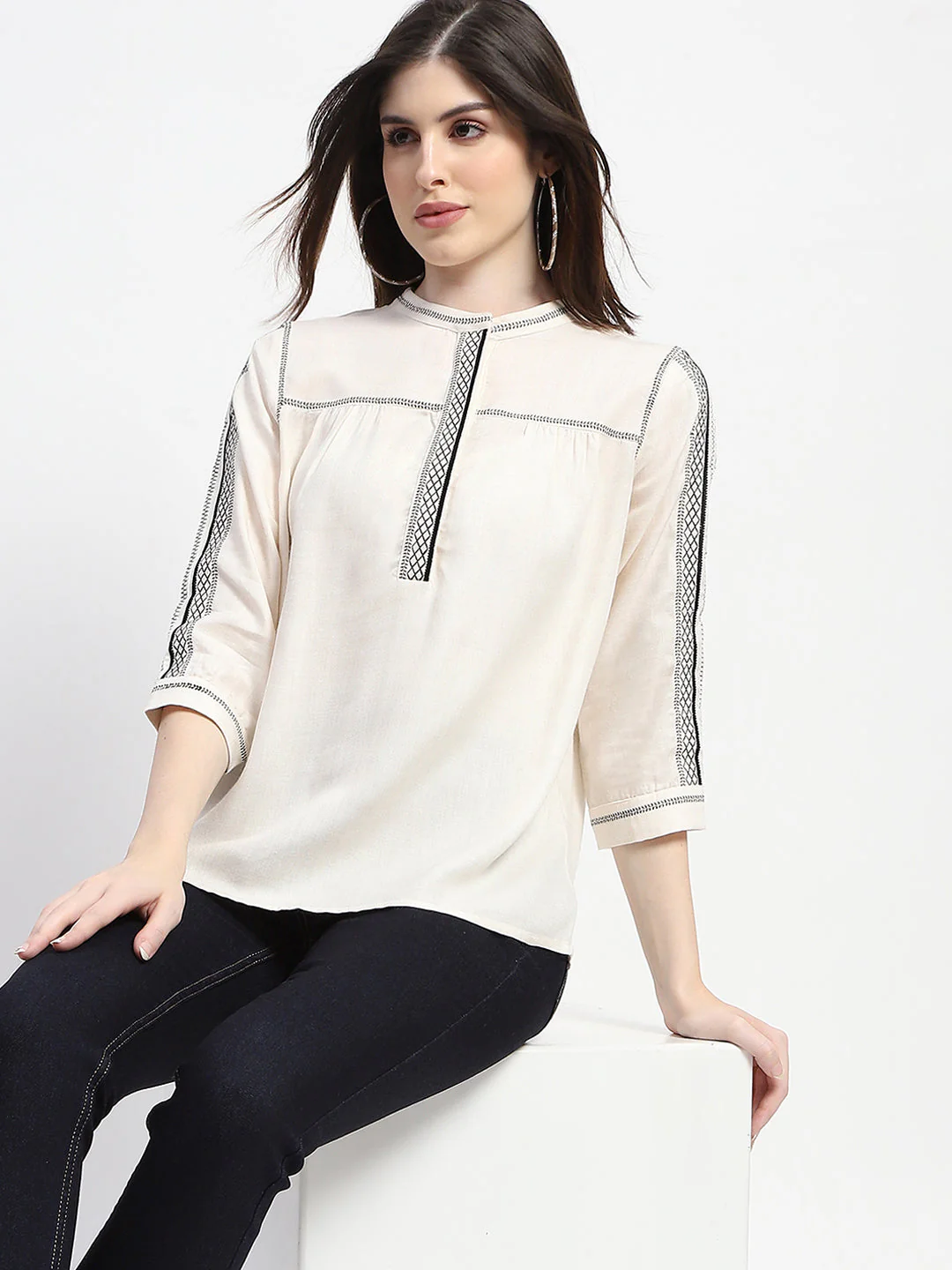 Madame Embroidered Off White Top - Image 2