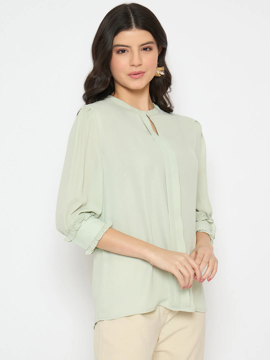Madame Keyhole Neck Puff Sleeve Mint Green Top - Image 4