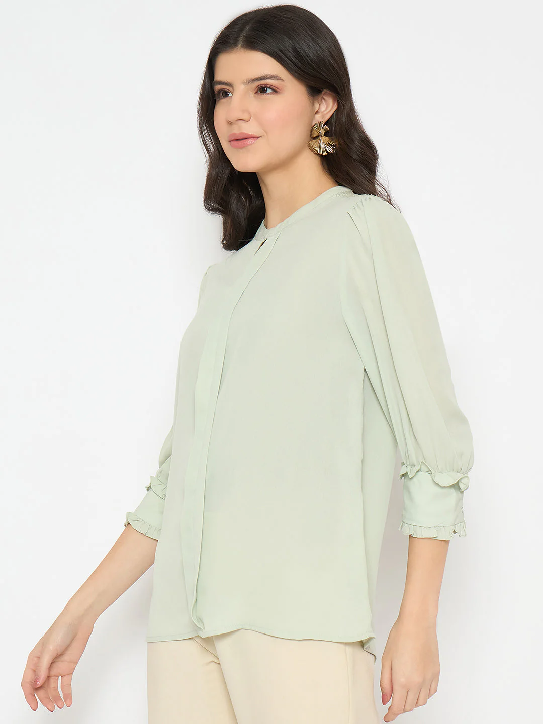 Madame Keyhole Neck Puff Sleeve Mint Green Top - Image 5