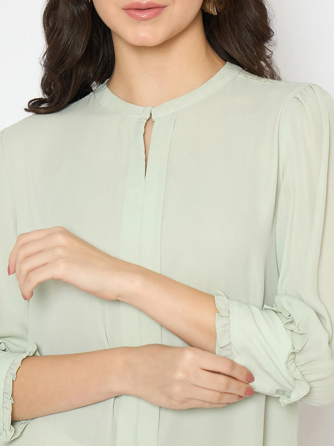 Madame Keyhole Neck Puff Sleeve Mint Green Top - Image 7