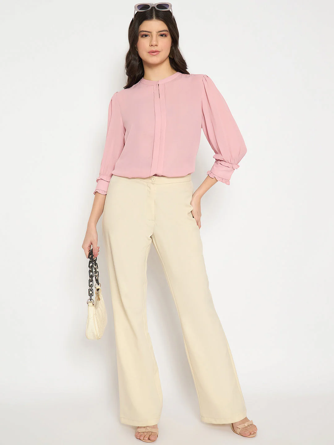 Madame Keyhole Neck Puff Sleeve Pink Top - Image 2