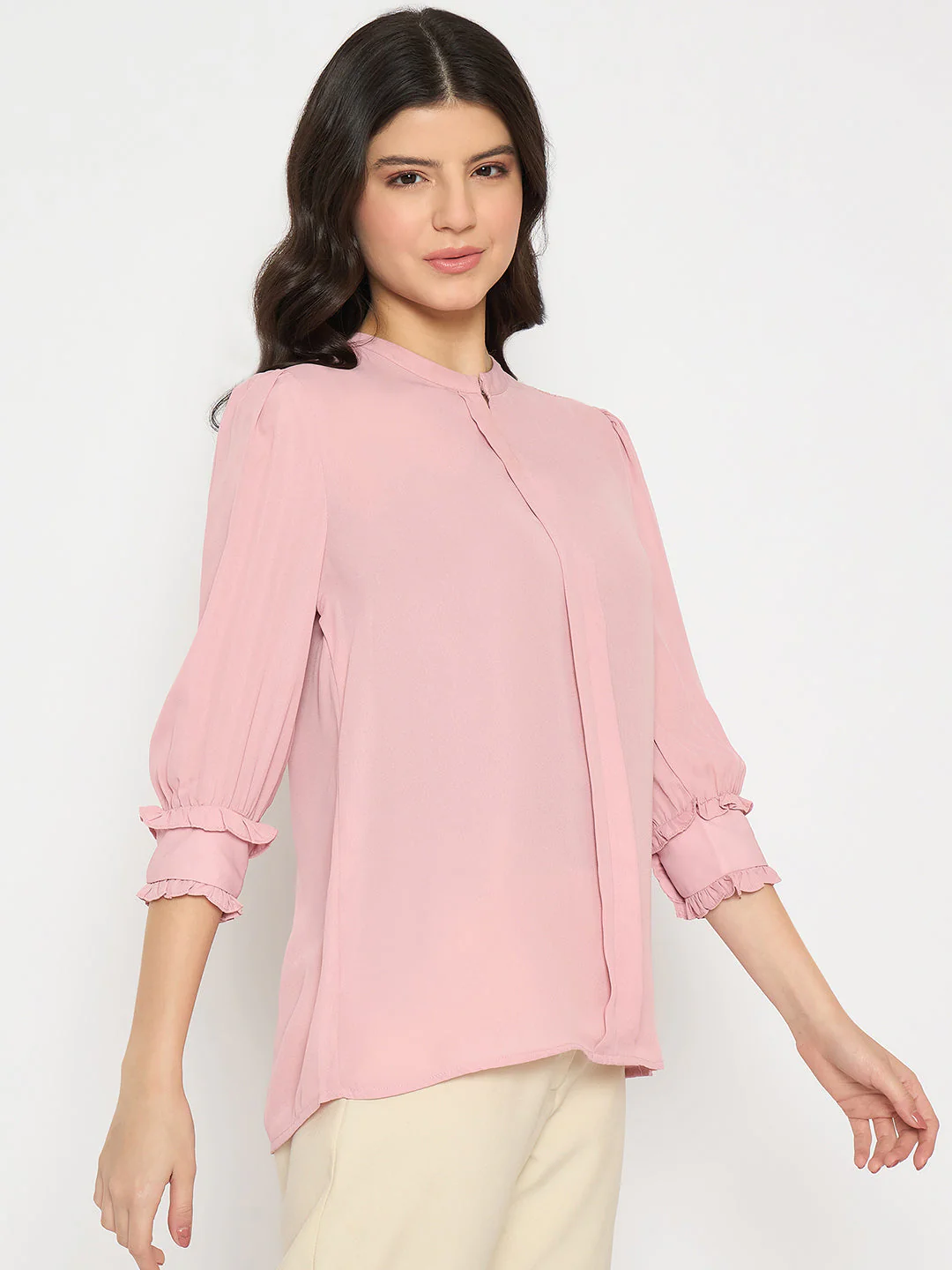 Madame Keyhole Neck Puff Sleeve Pink Top - Image 4