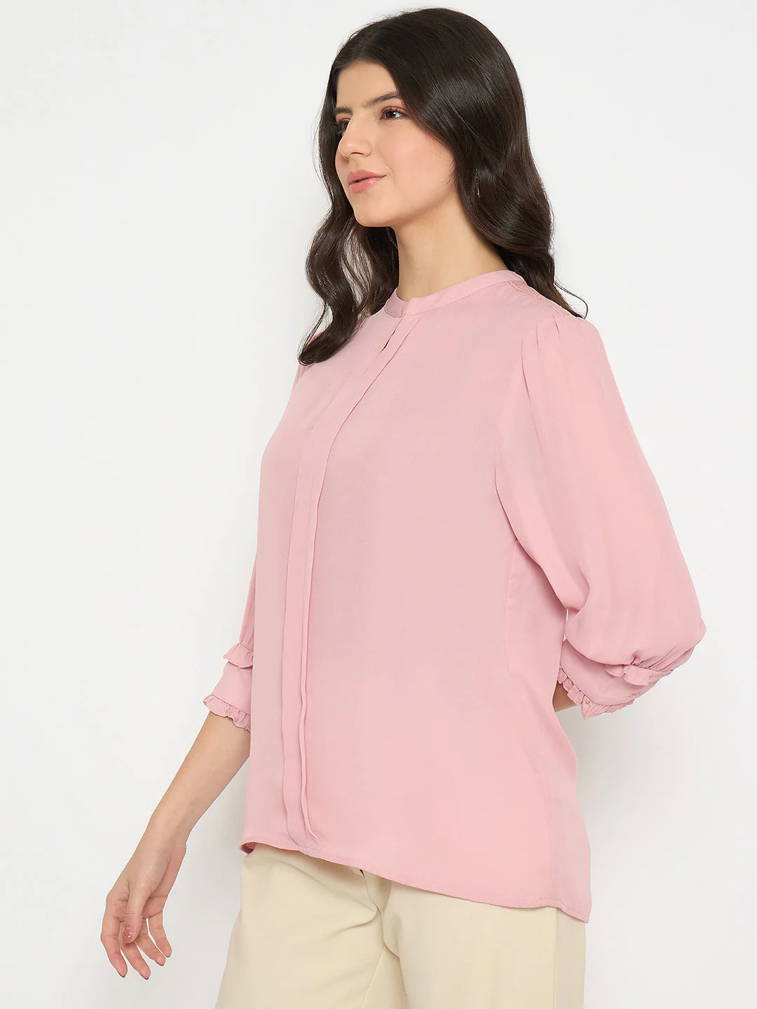 Madame Keyhole Neck Puff Sleeve Pink Top - Image 5