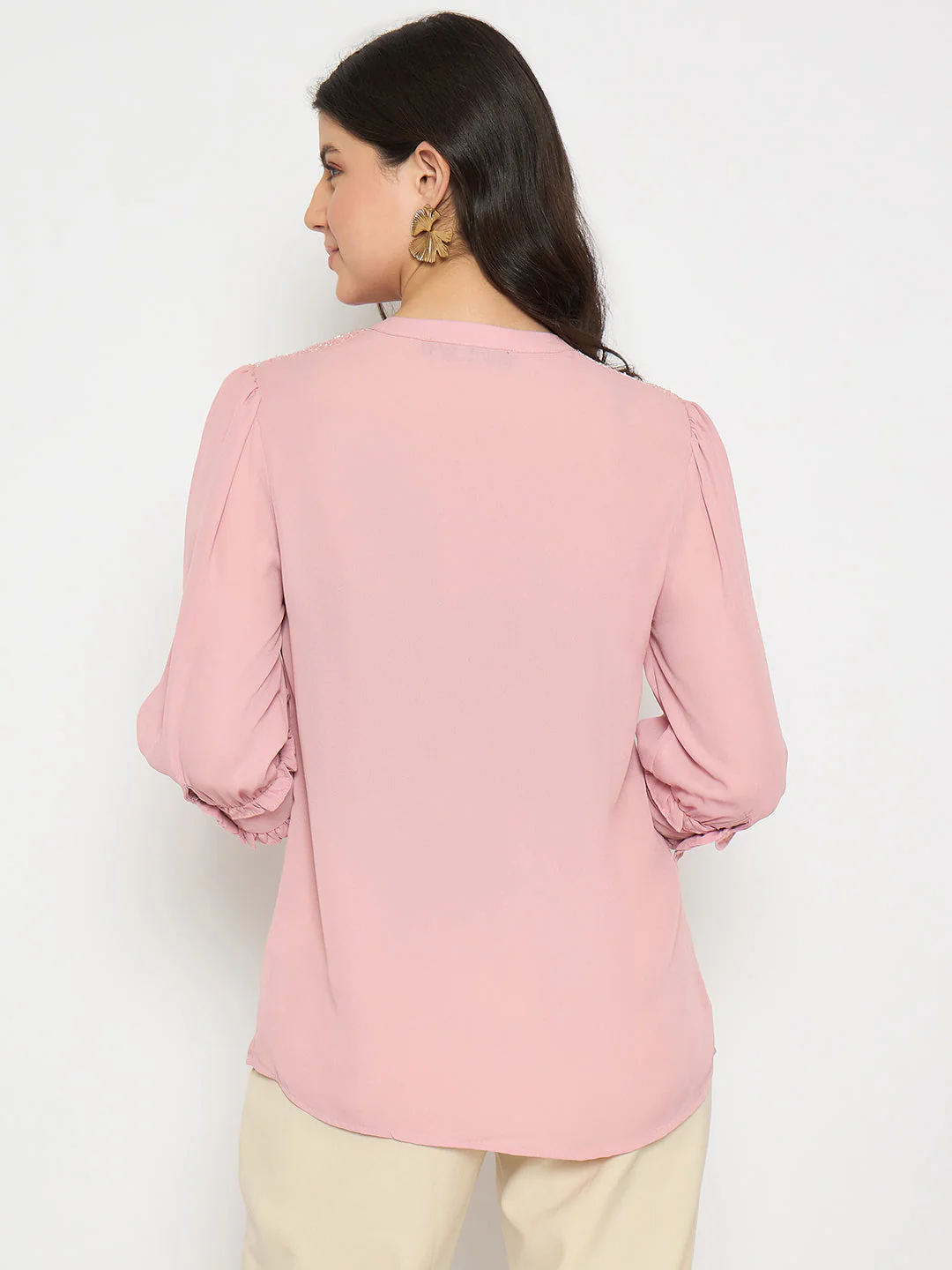 Madame Keyhole Neck Puff Sleeve Pink Top - Image 6