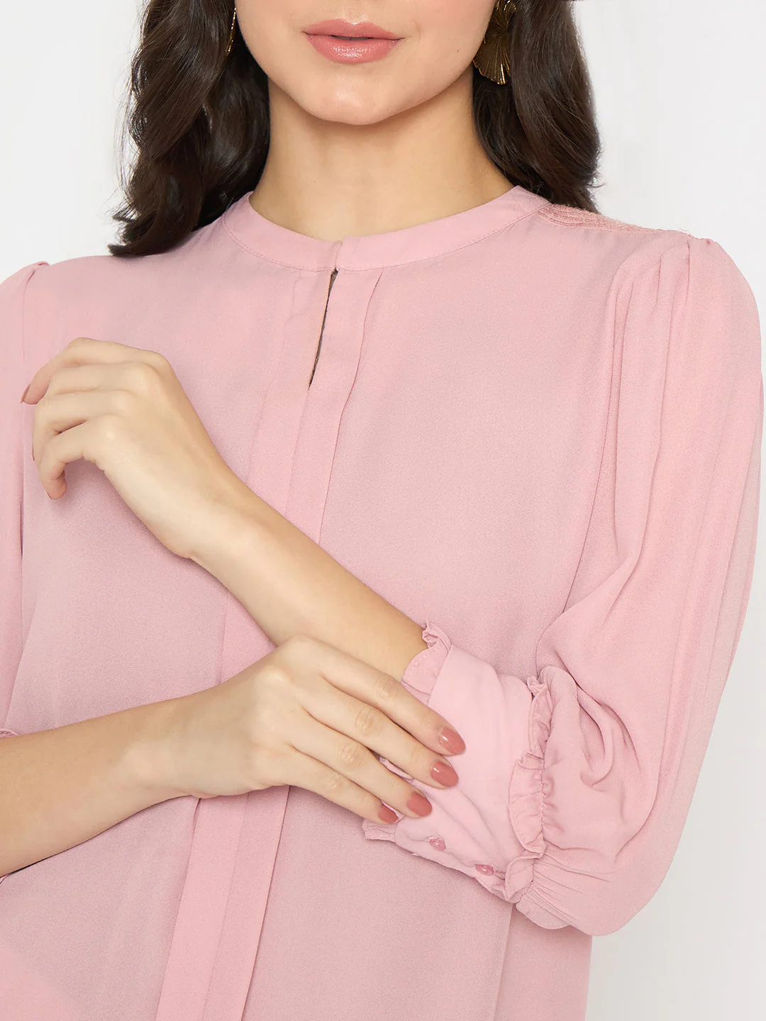Madame Keyhole Neck Puff Sleeve Pink Top - Image 7