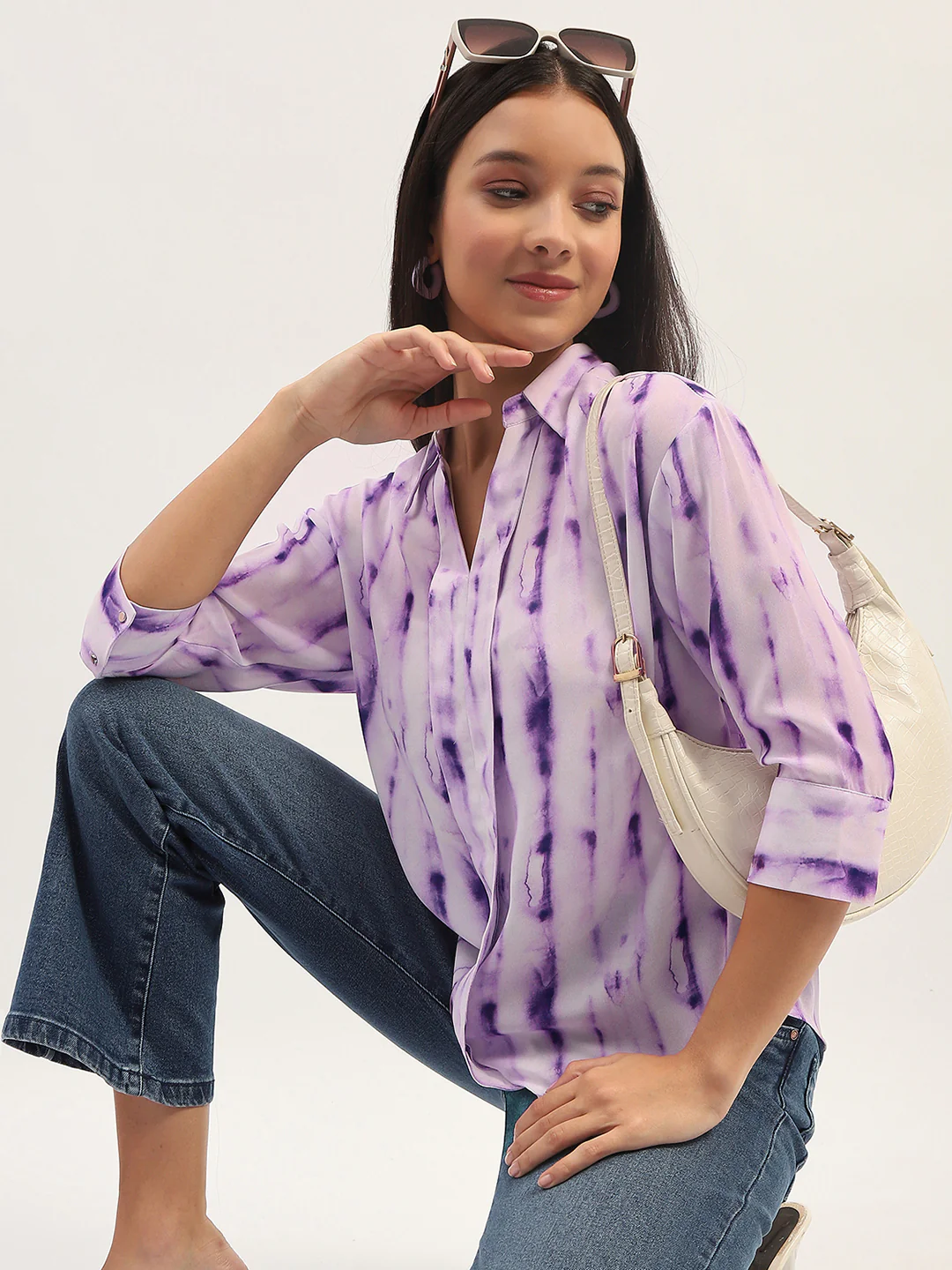 Madame Printed Full Sleeve Purple Shirt - Image 2