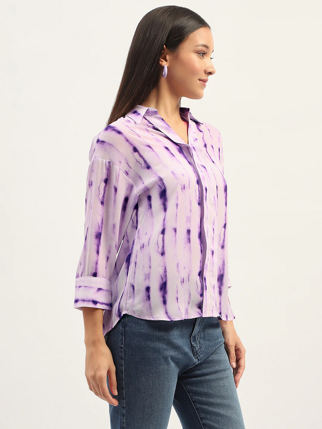 Madame Printed Full Sleeve Purple Shirt - Image 4