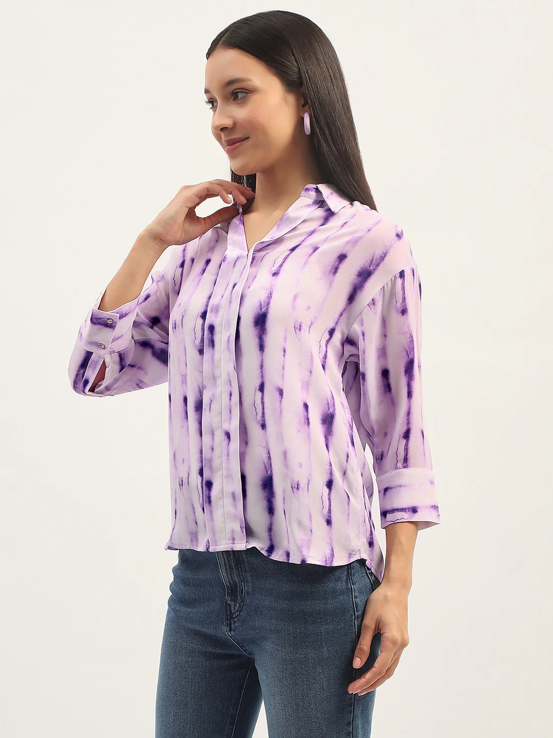 Madame Printed Full Sleeve Purple Shirt - Image 5