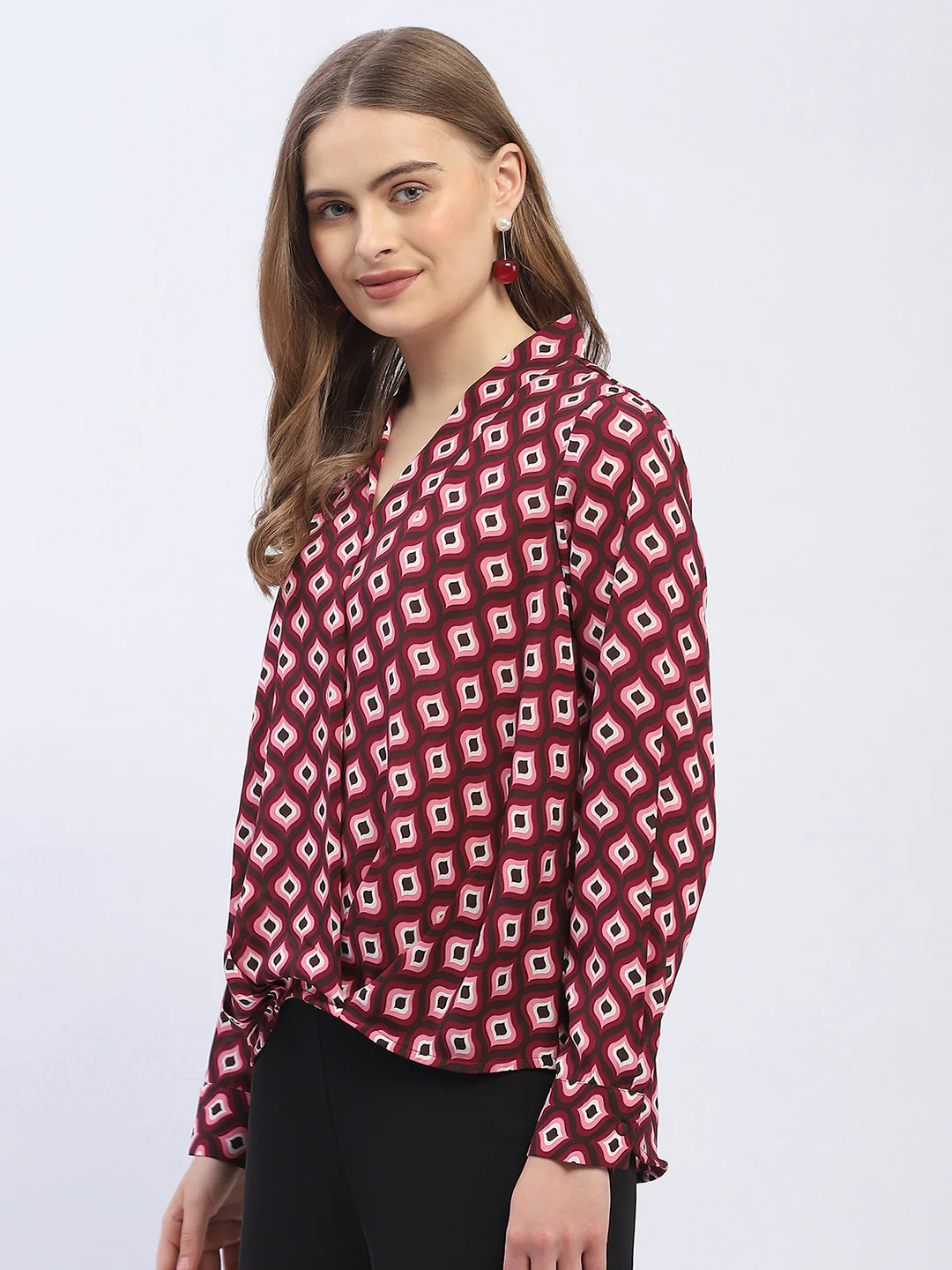 Madame Geometric Print Maroon Regular Top - Image 4
