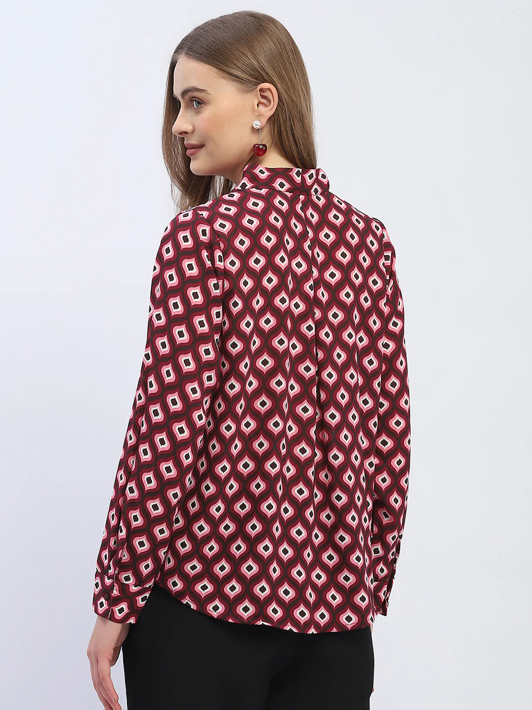 Madame Geometric Print Maroon Regular Top - Image 5