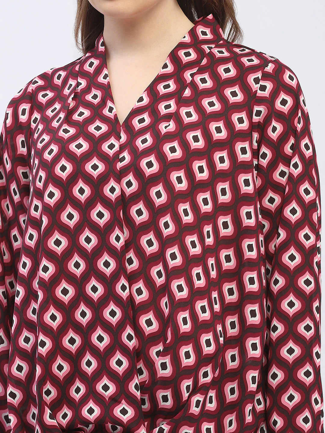 Madame Geometric Print Maroon Regular Top - Image 6