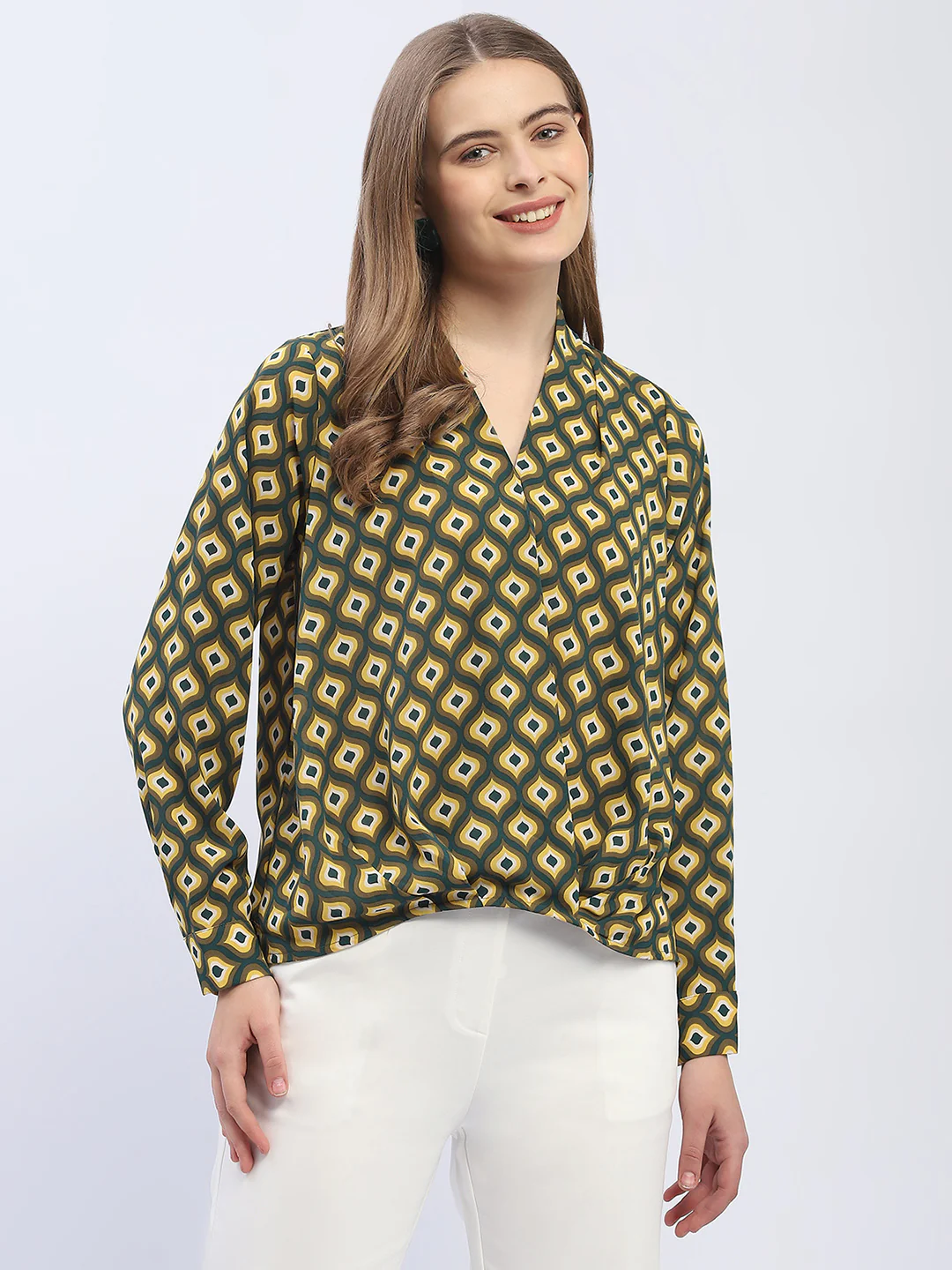 Madame Geometric Print Mustard Yellow Regular Top