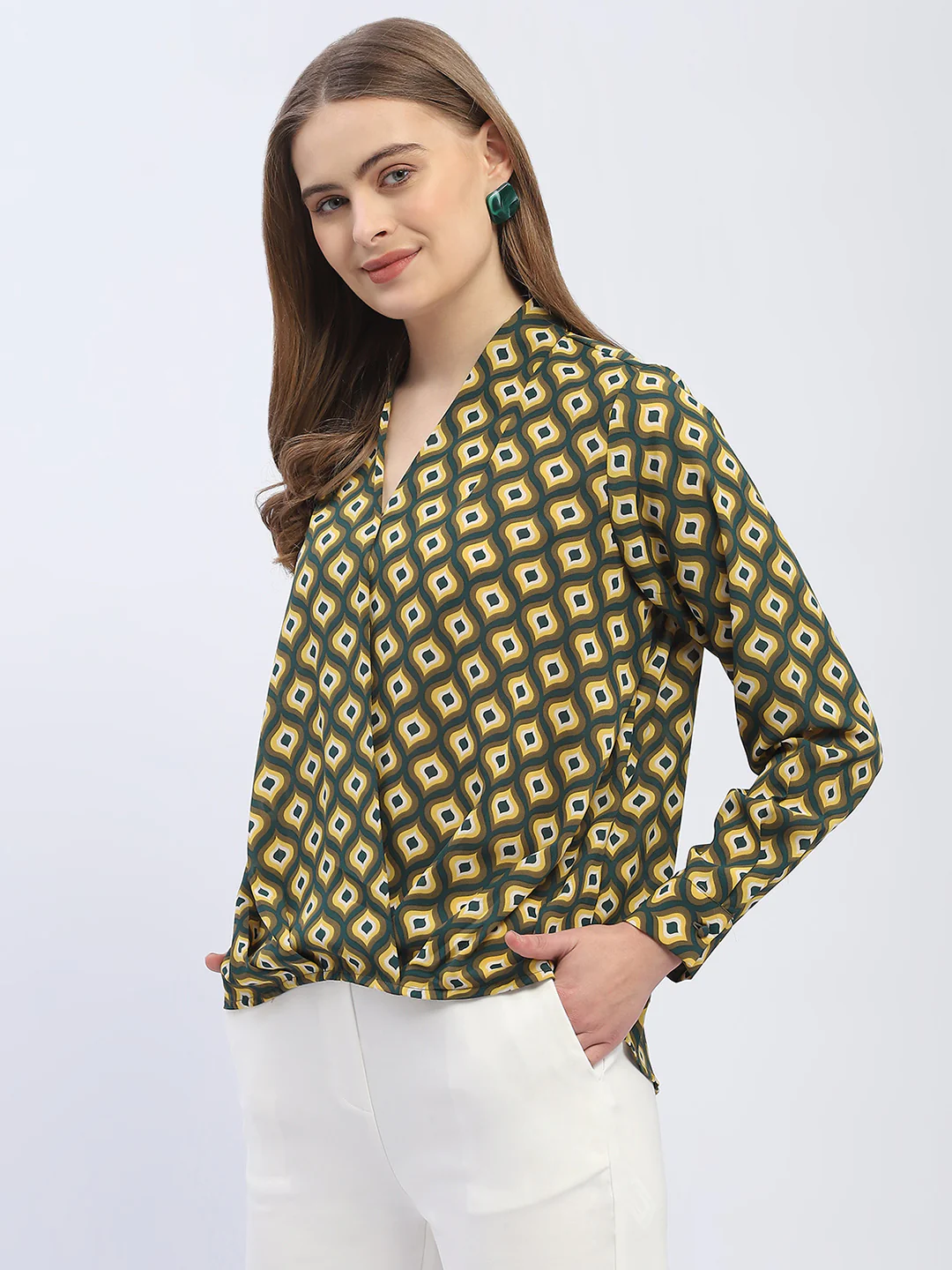 Madame Geometric Print Mustard Yellow Regular Top - Image 4