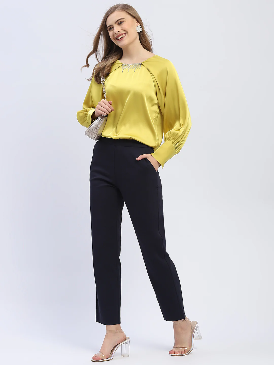 Madame Rhinestone Embellished Lime Green Raglan Style Sleeve Top - Image 2