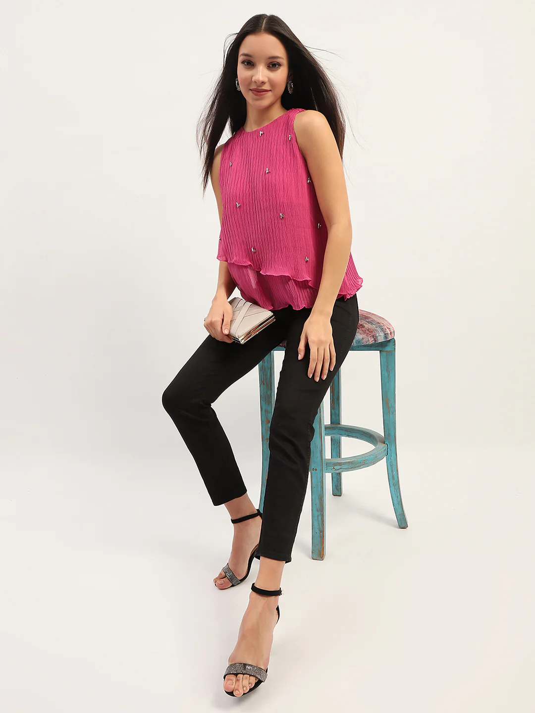 Madame Double Hem Embellished Pink Top - Image 2