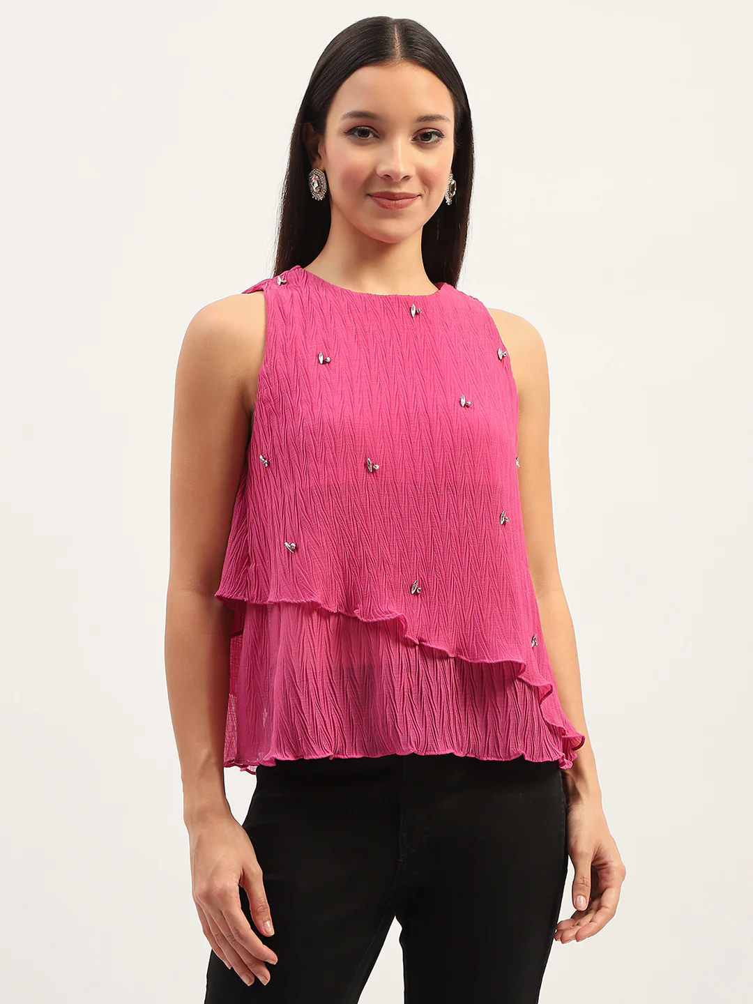 Madame Double Hem Embellished Pink Top - Image 3