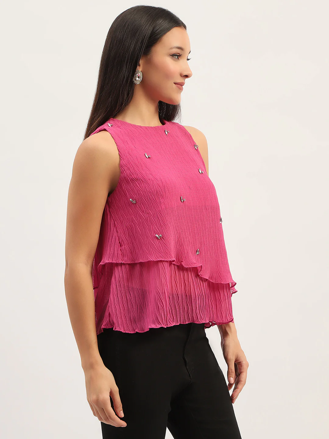 Madame Double Hem Embellished Pink Top - Image 4