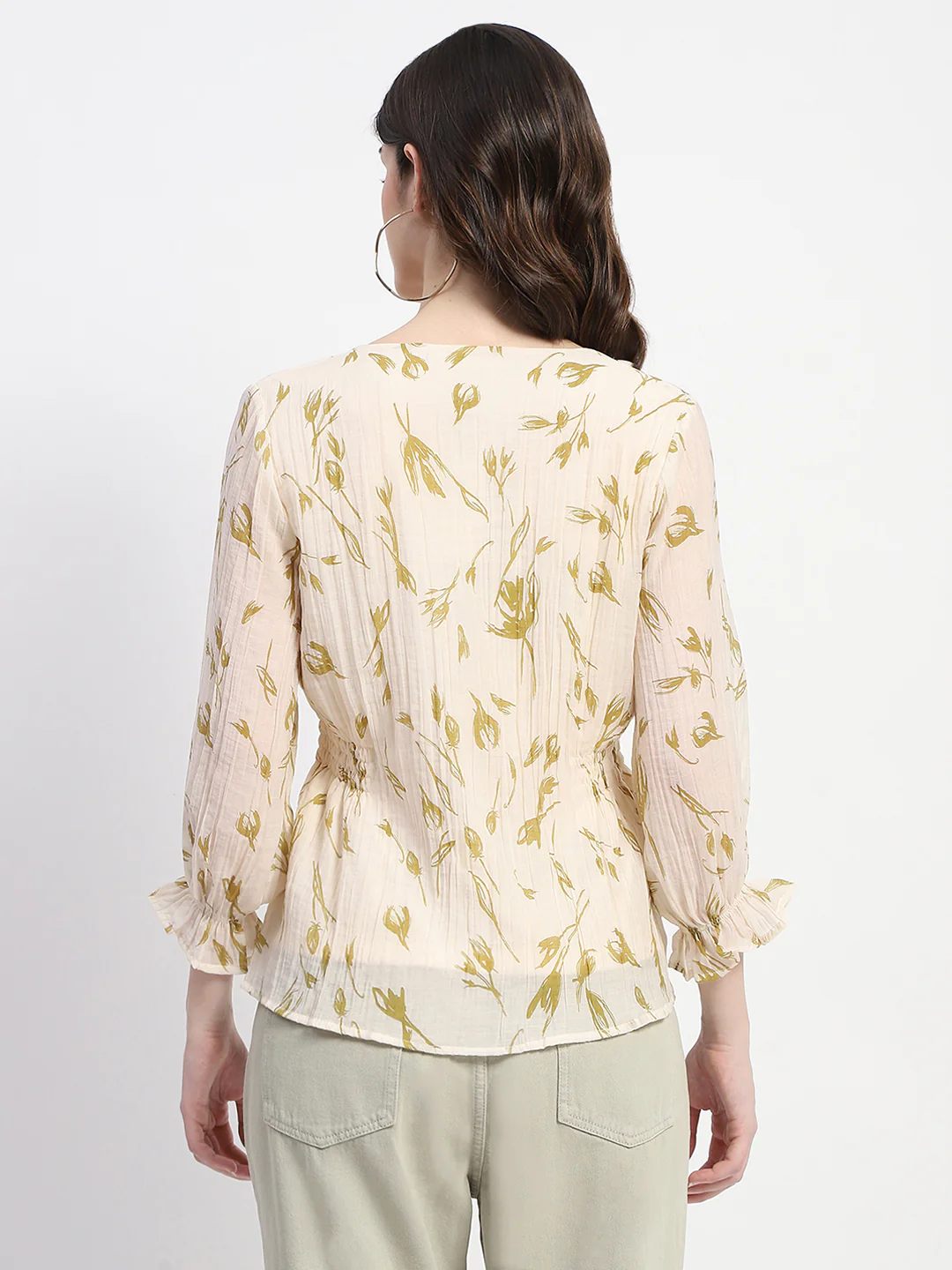 Madame Abstract Print V- Neck Olive Rayon Top - Image 5