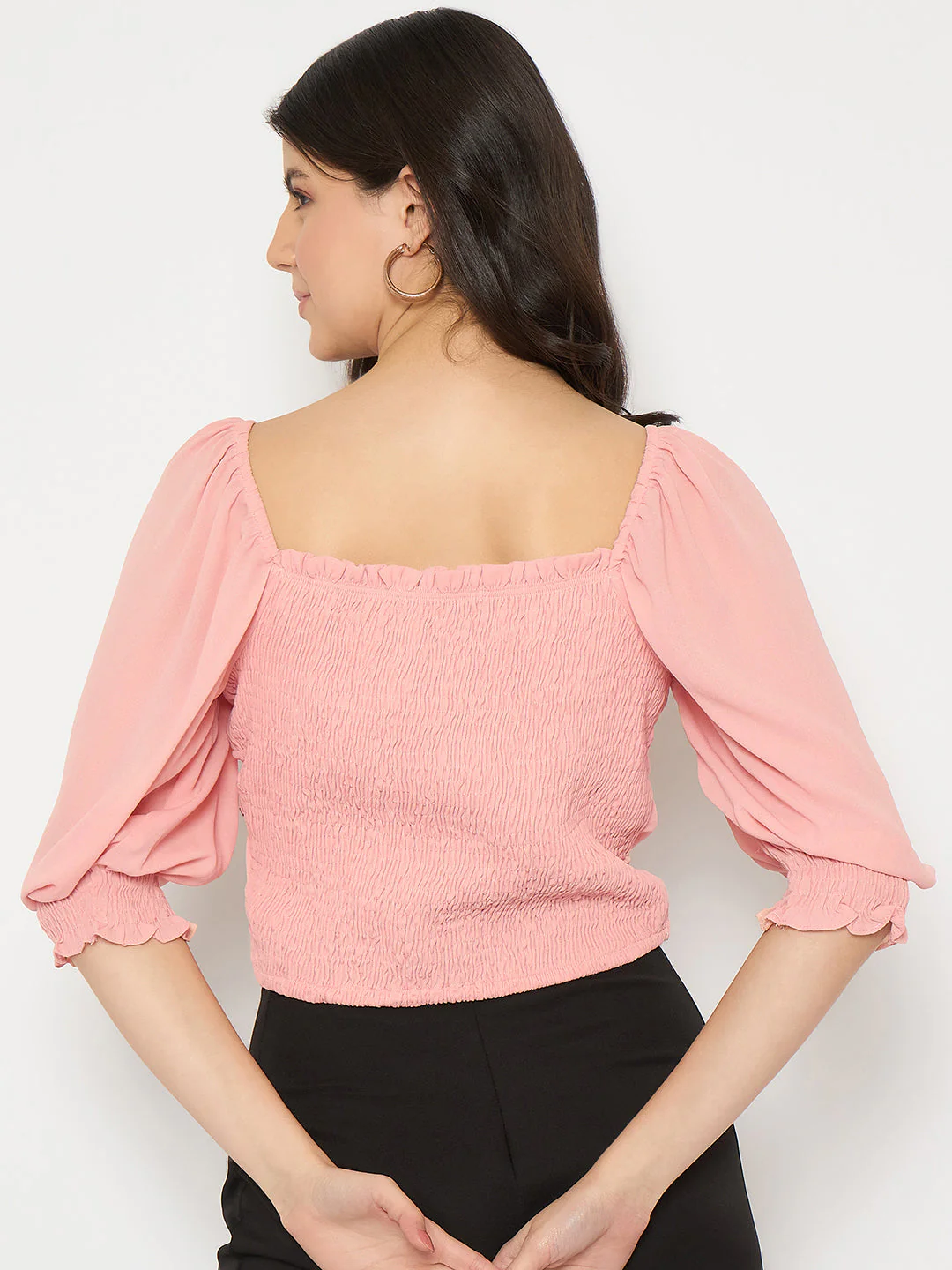 Madame Surplice Neck Peach Wrap Crop Top - Image 6