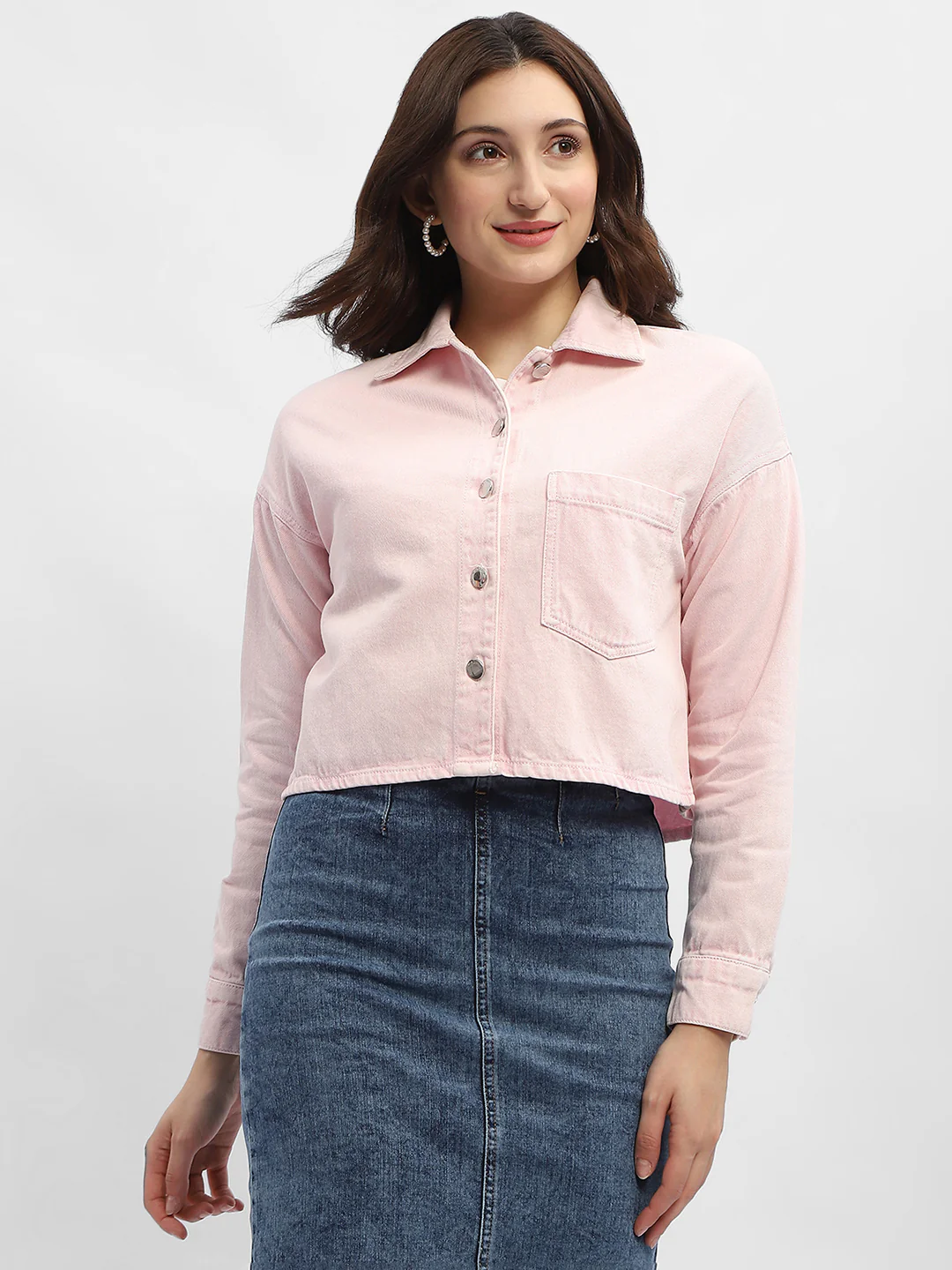 Madame Solid Pink Denim Jacket - Image 3