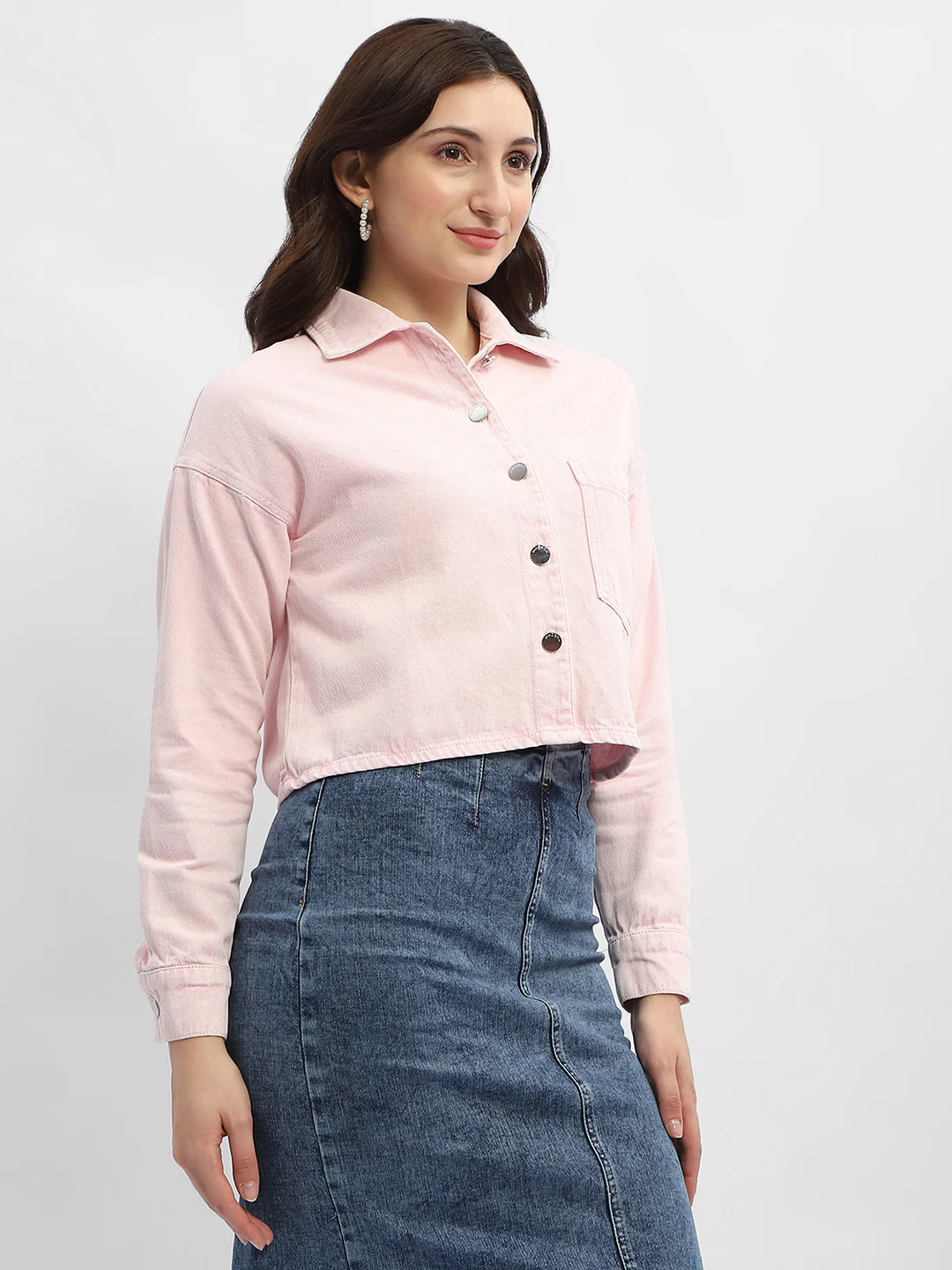 Madame Solid Pink Denim Jacket - Image 4
