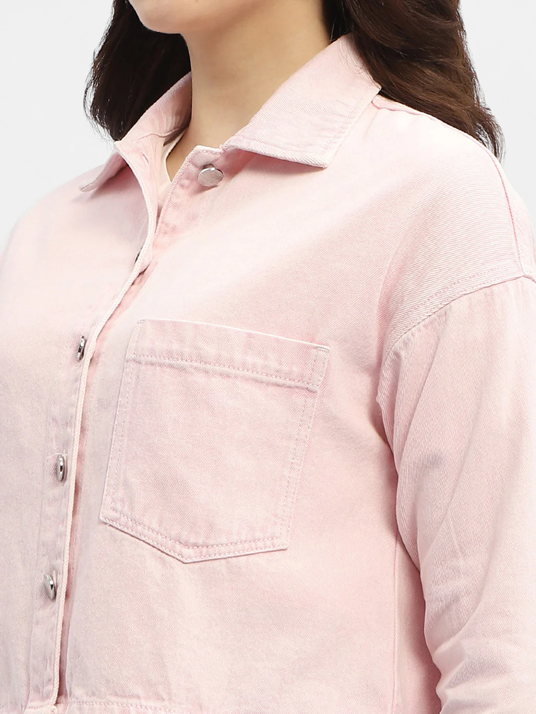 Madame Solid Pink Denim Jacket - Image 7