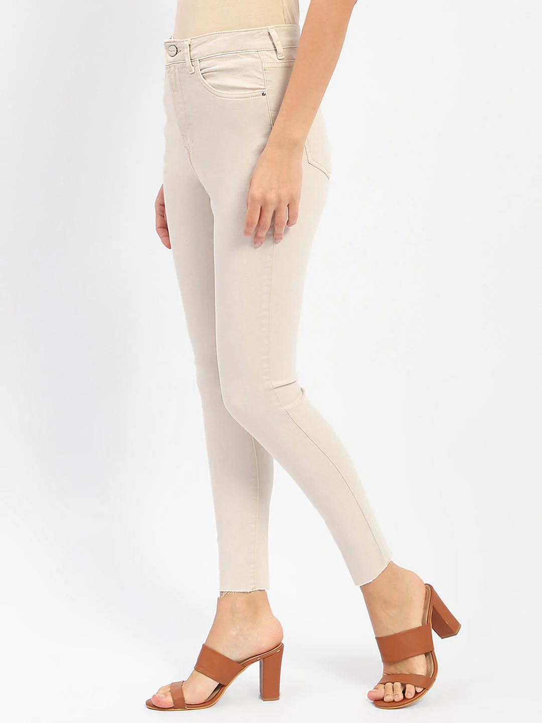 Madame Raw Hem Beige High Rise Skinny Fit Jeans - Image 4
