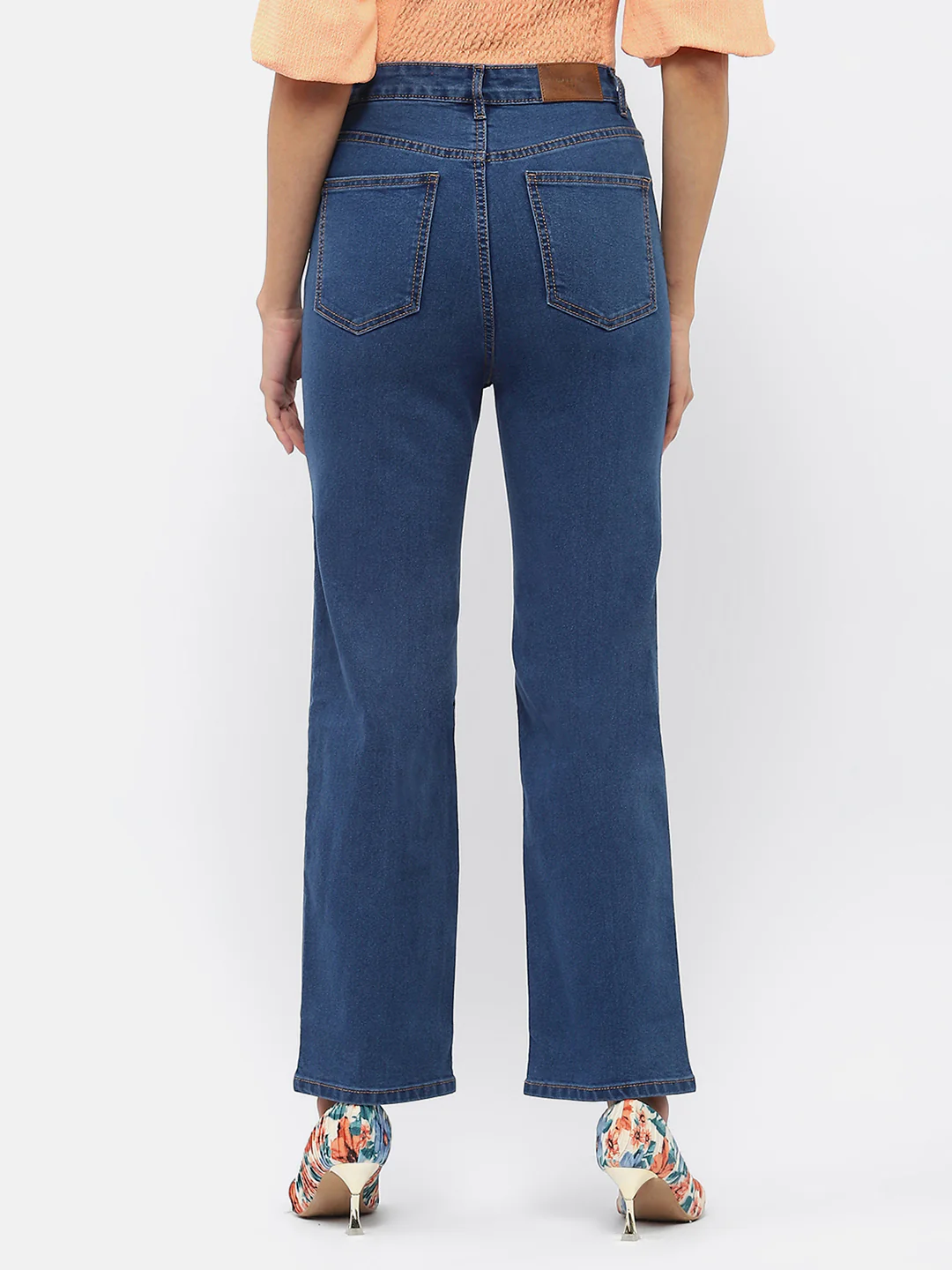 Madame Solid Mid Blue Wide Leg Jeans - Image 5