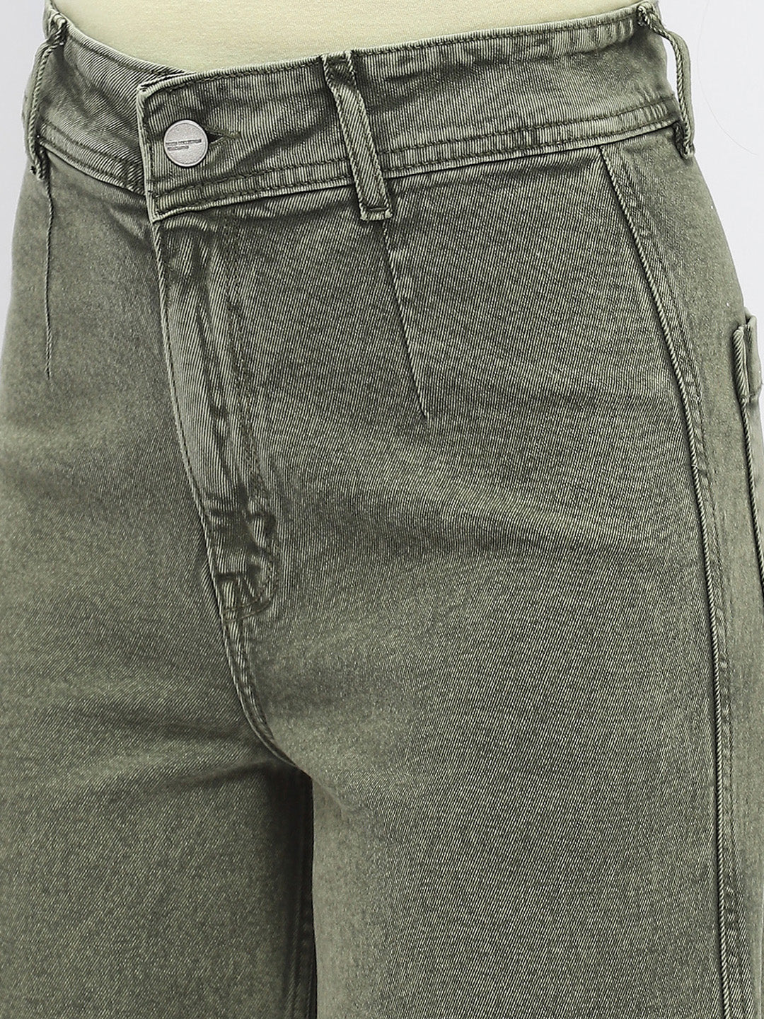 Madame Solid Olive Wide Leg Jeans - Image 2