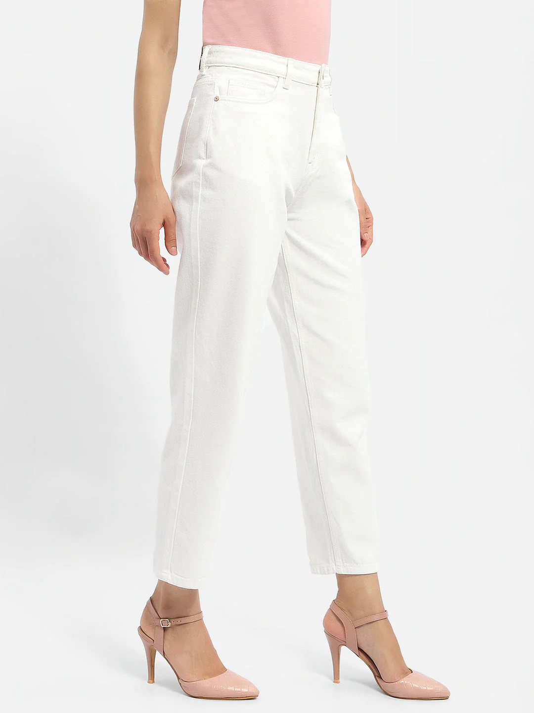 Madame Solid White Mom Fit Jeans - Image 3