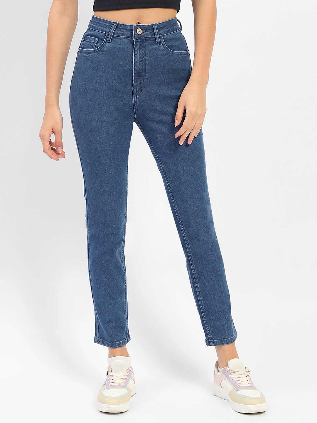 Madame Solid Blue Slim Fit Jeans - Image 4